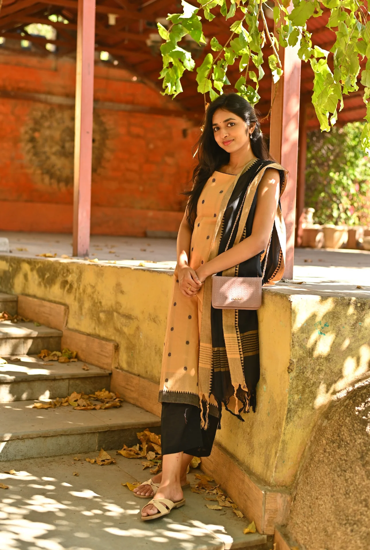 Handloom South Cotton Polka Dot Kurta Palazzo & Dupatta Set