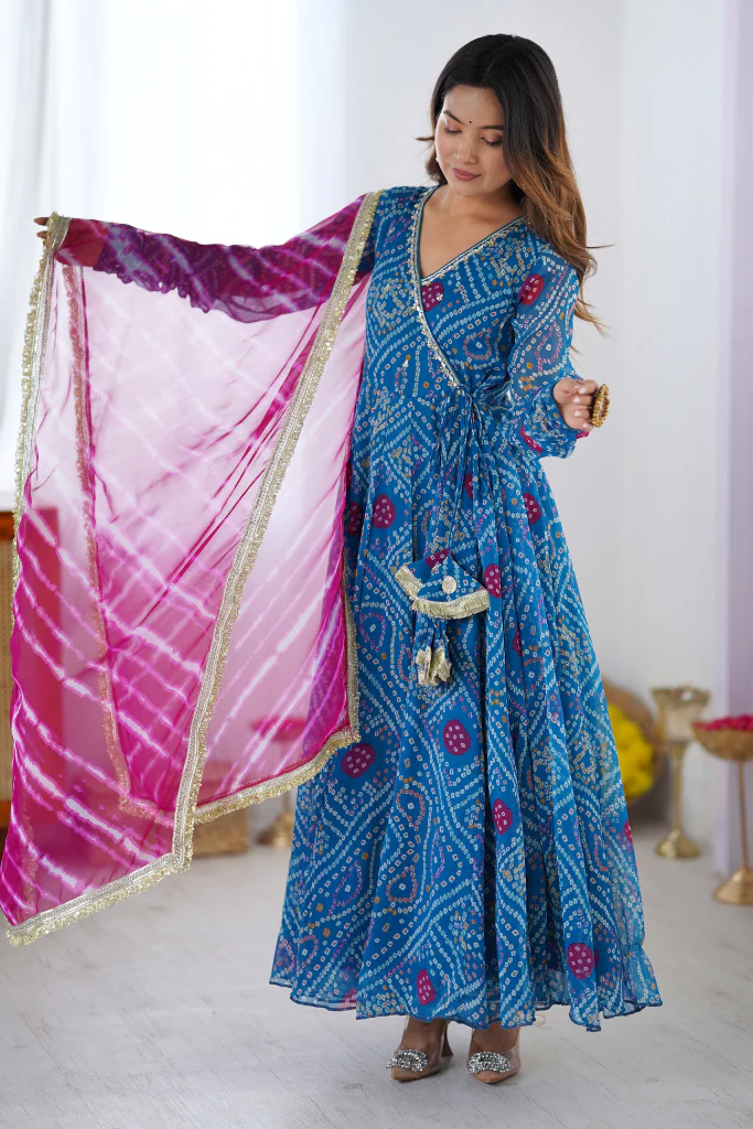 Blue Georgette Bandhani Anarkali Suit