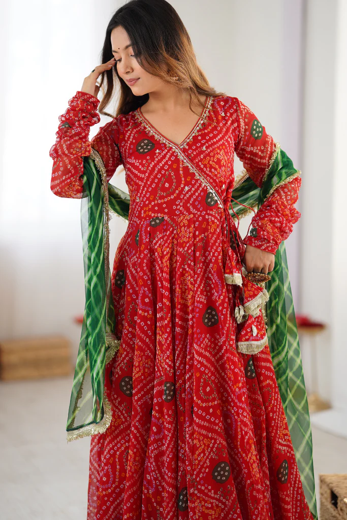 Orange Georgette Bandhani Anarkali Suit