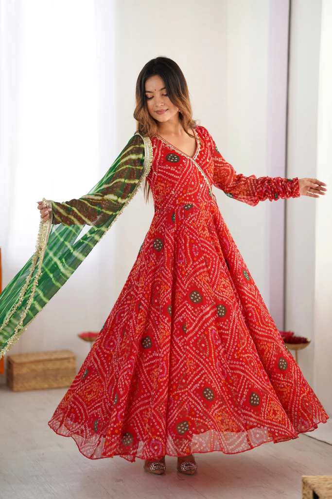 Orange Georgette Bandhani Anarkali Suit
