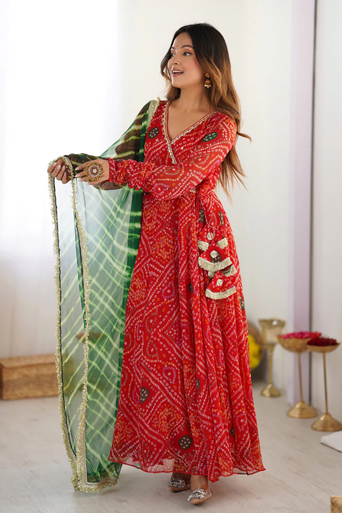 Orange Georgette Bandhani Anarkali Suit