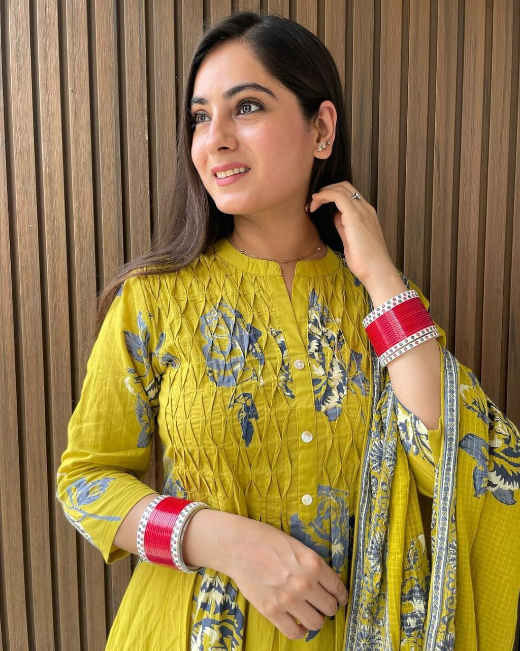 Floral Pintex Block Printed Kurti Pant & Dupatta (2 Colors)