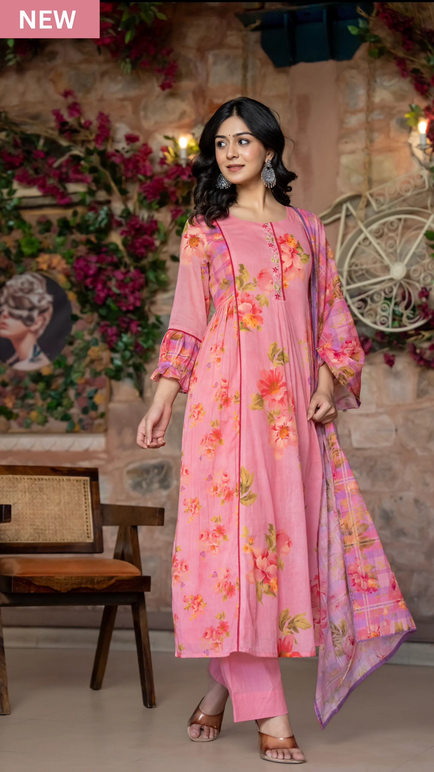 Pink Floral Printed Mul Cotton Suit Set- Summer Special