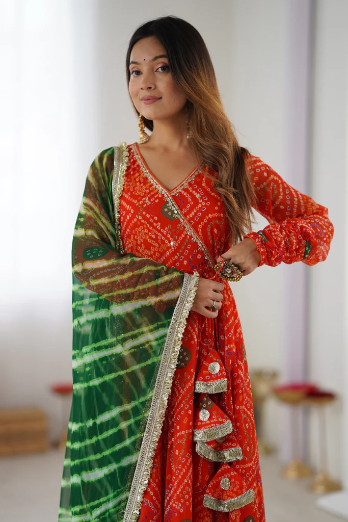 Orange Georgette Bandhani Anarkali Suit