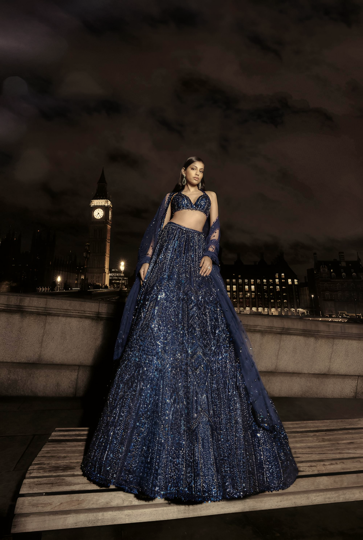 Navy Blue Net Lehenga Choli