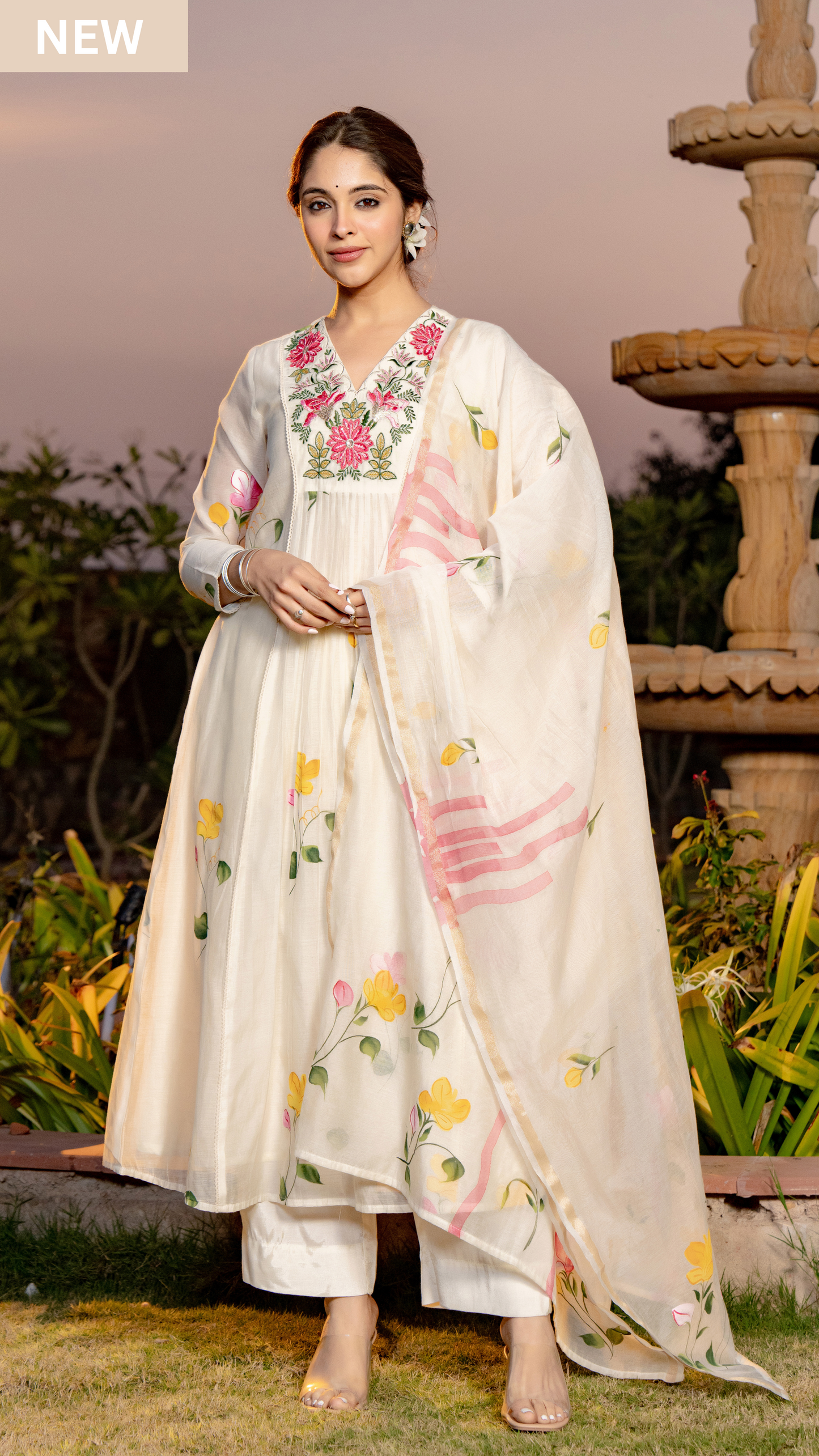 Ivory Floral Chanderi Suit Set