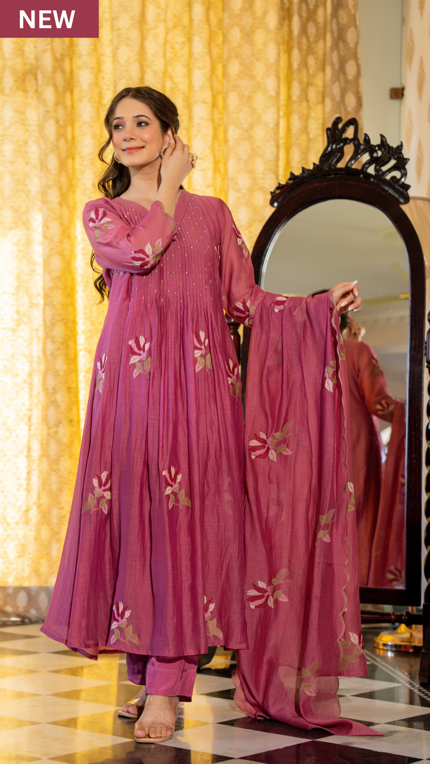 Mulberry Rose Mul Chanderi Suit Set