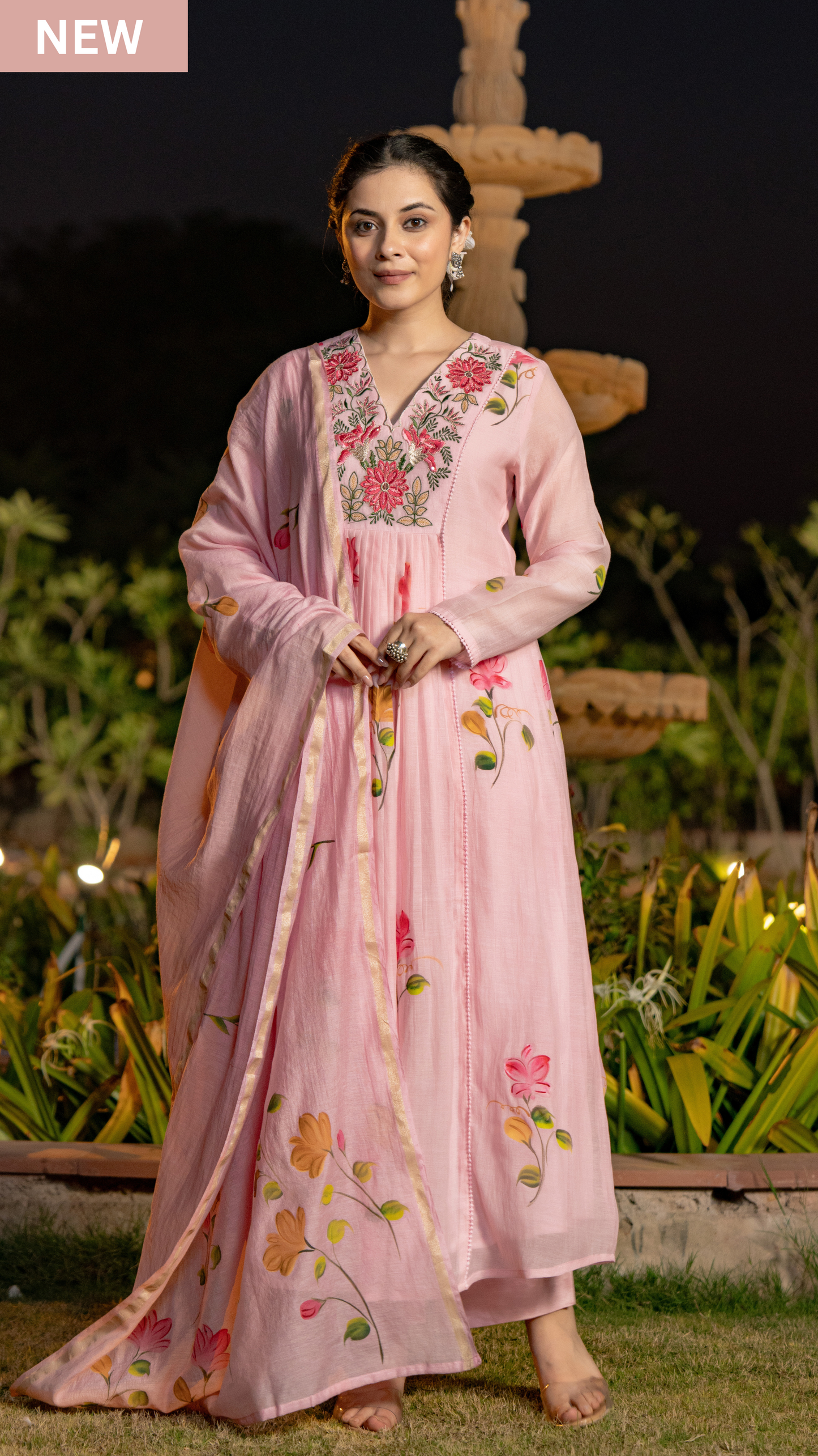 Rose Floral Chanderi Suit Set