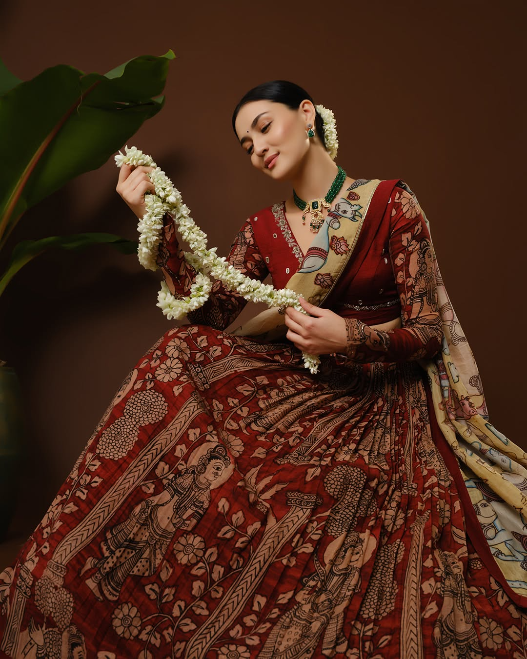 South Indian Lehenga Choloi With Readymade Blouse Kalamkari Print