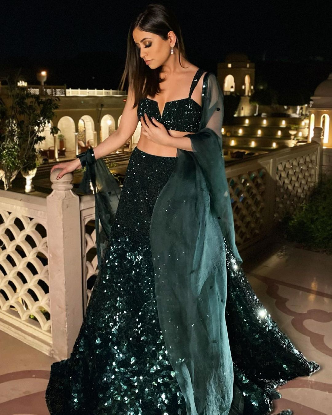Green Sequin Lehenga