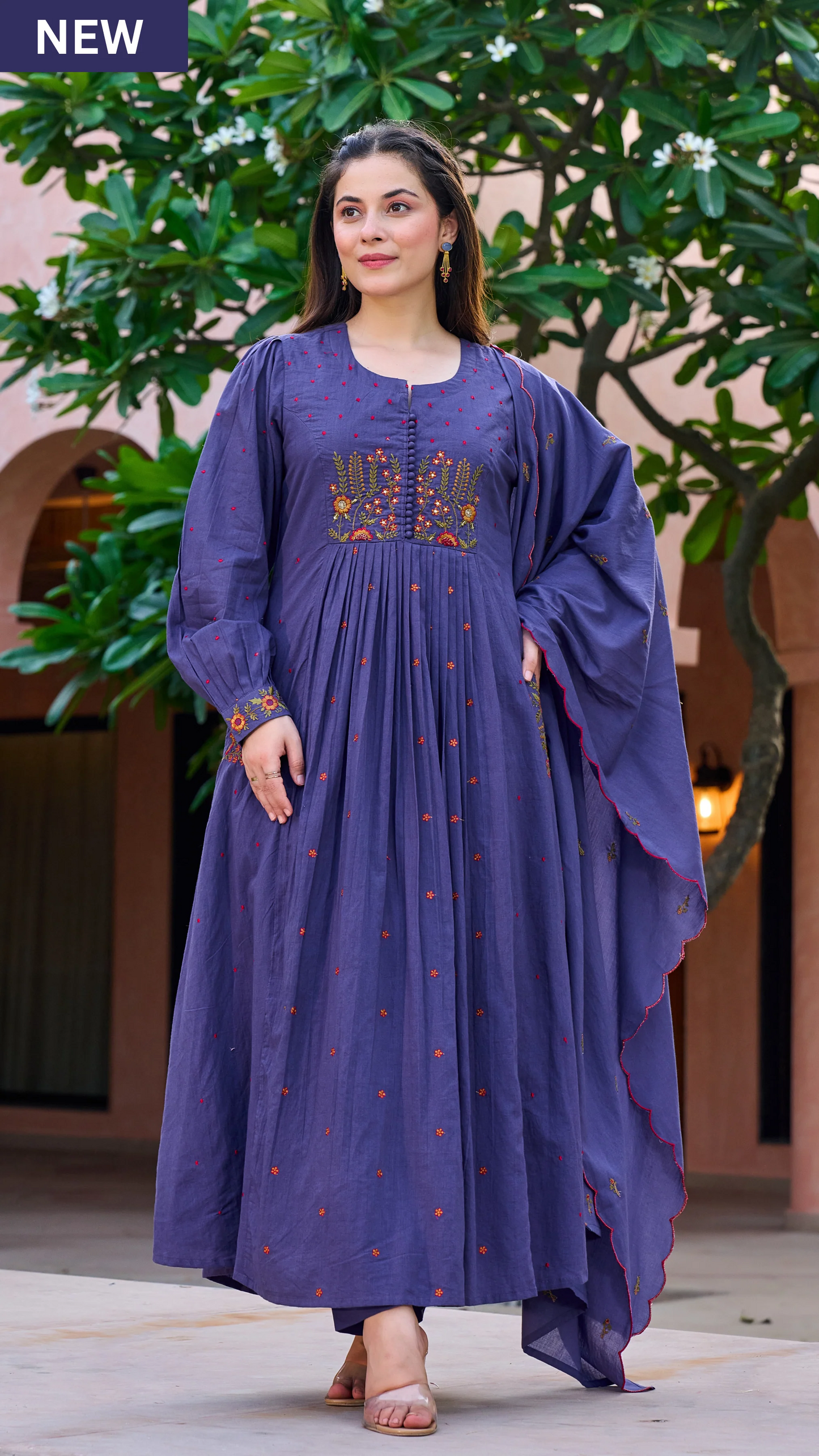 Lilac MulMul Embroidered Suit Set