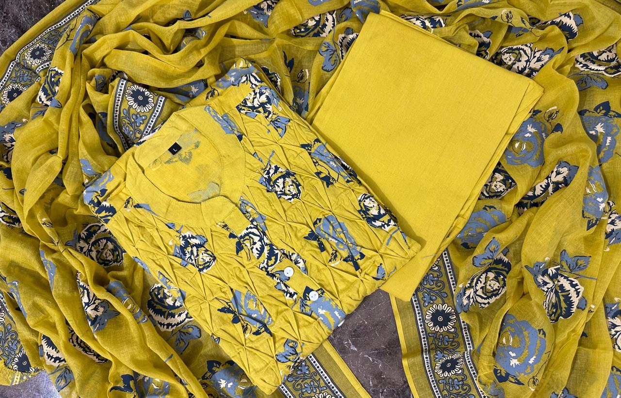 Floral Pintex Block Printed Kurti Pant & Dupatta (2 Colors)