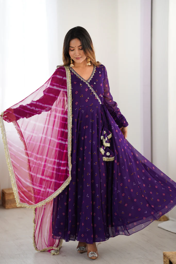 Purple Georgette Bandhani Anarkali Suit