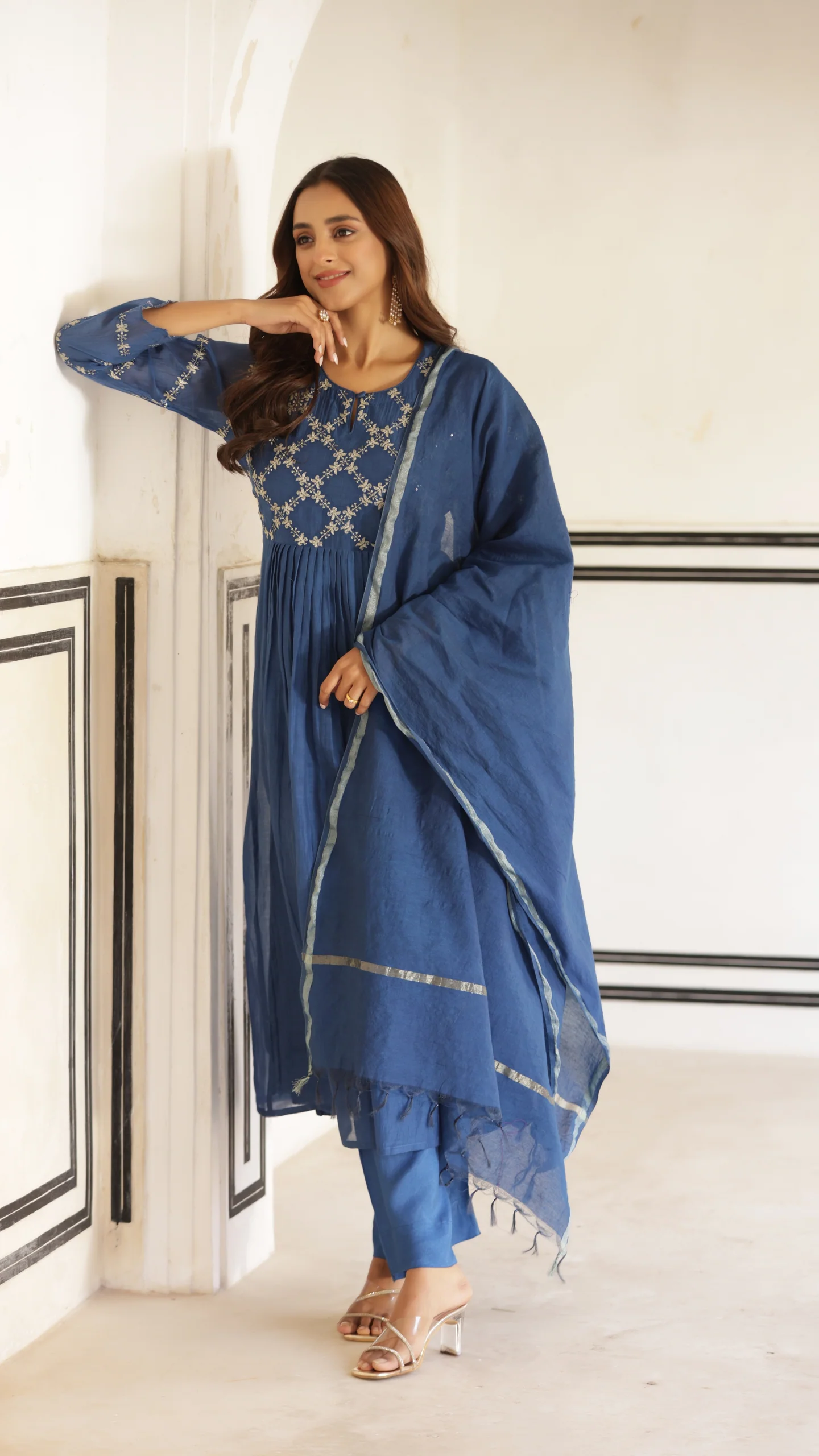 Indigo Blue Mal Chanderi Suit Set