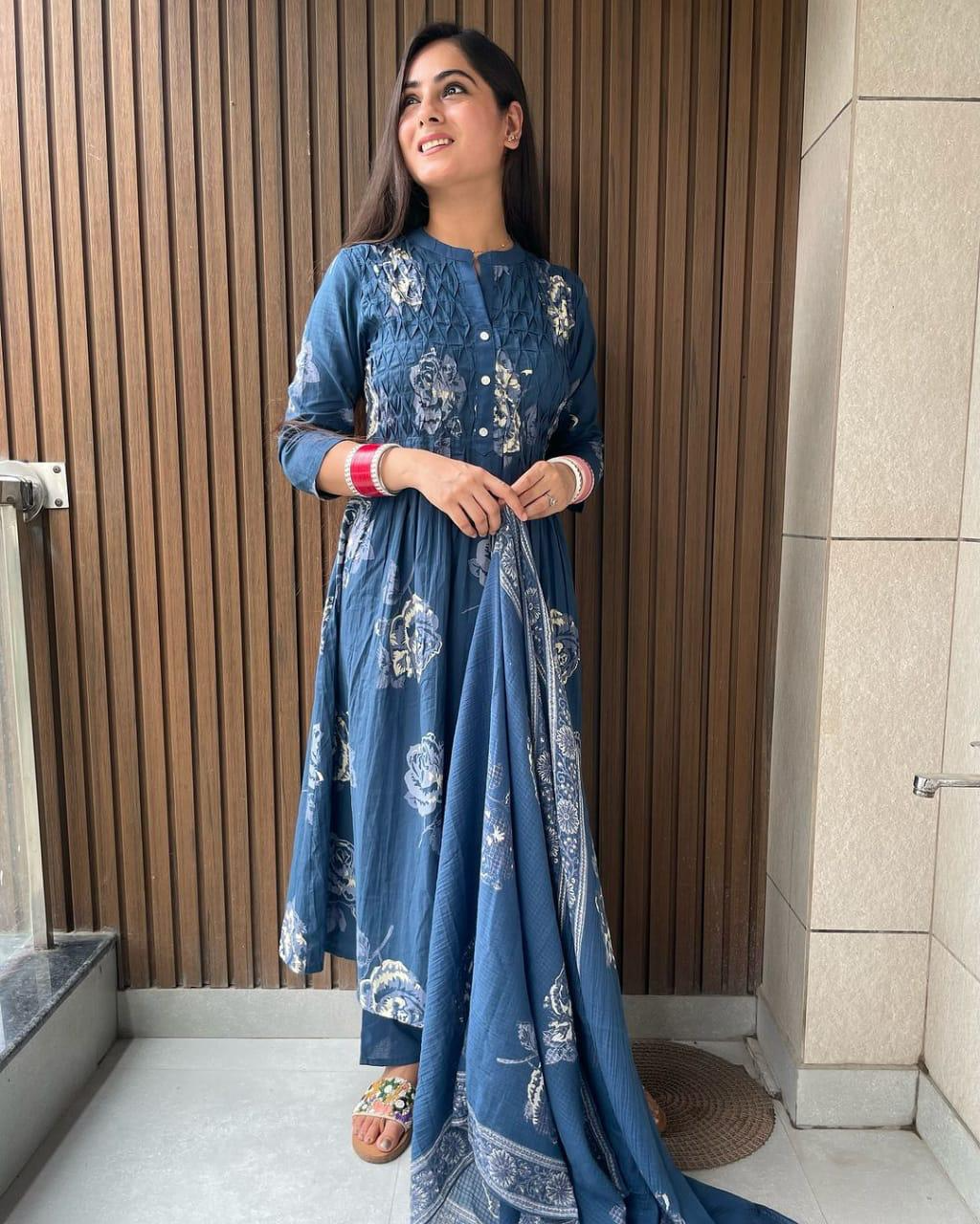 Floral Pintex Block Printed Kurti Pant & Dupatta (2 Colors)