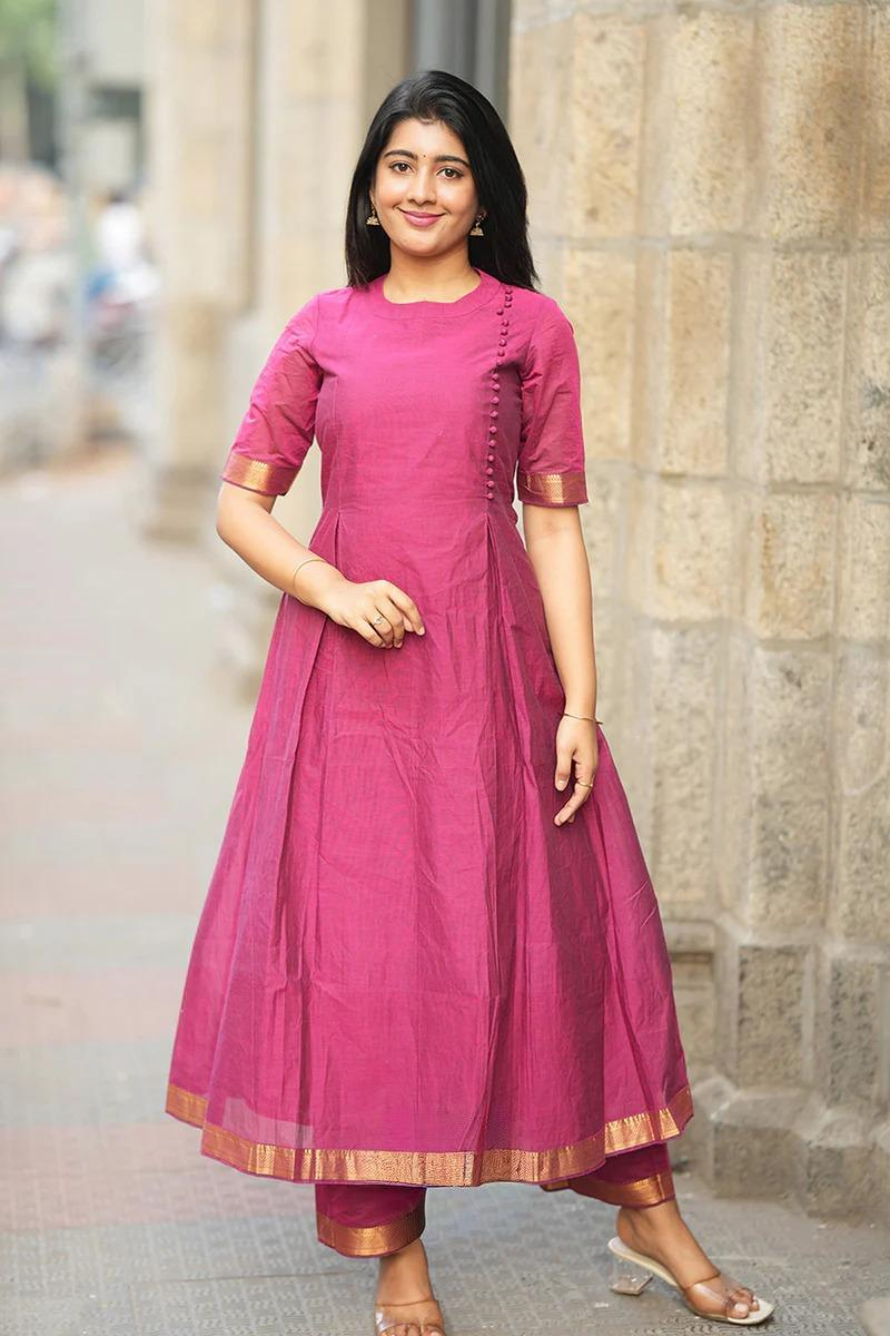 Magneta Handloom A-line Kurta Set