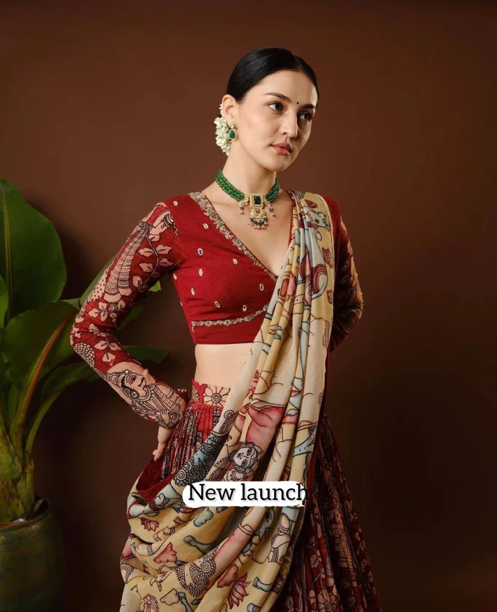 South Indian Lehenga Choloi With Readymade Blouse Kalamkari Print