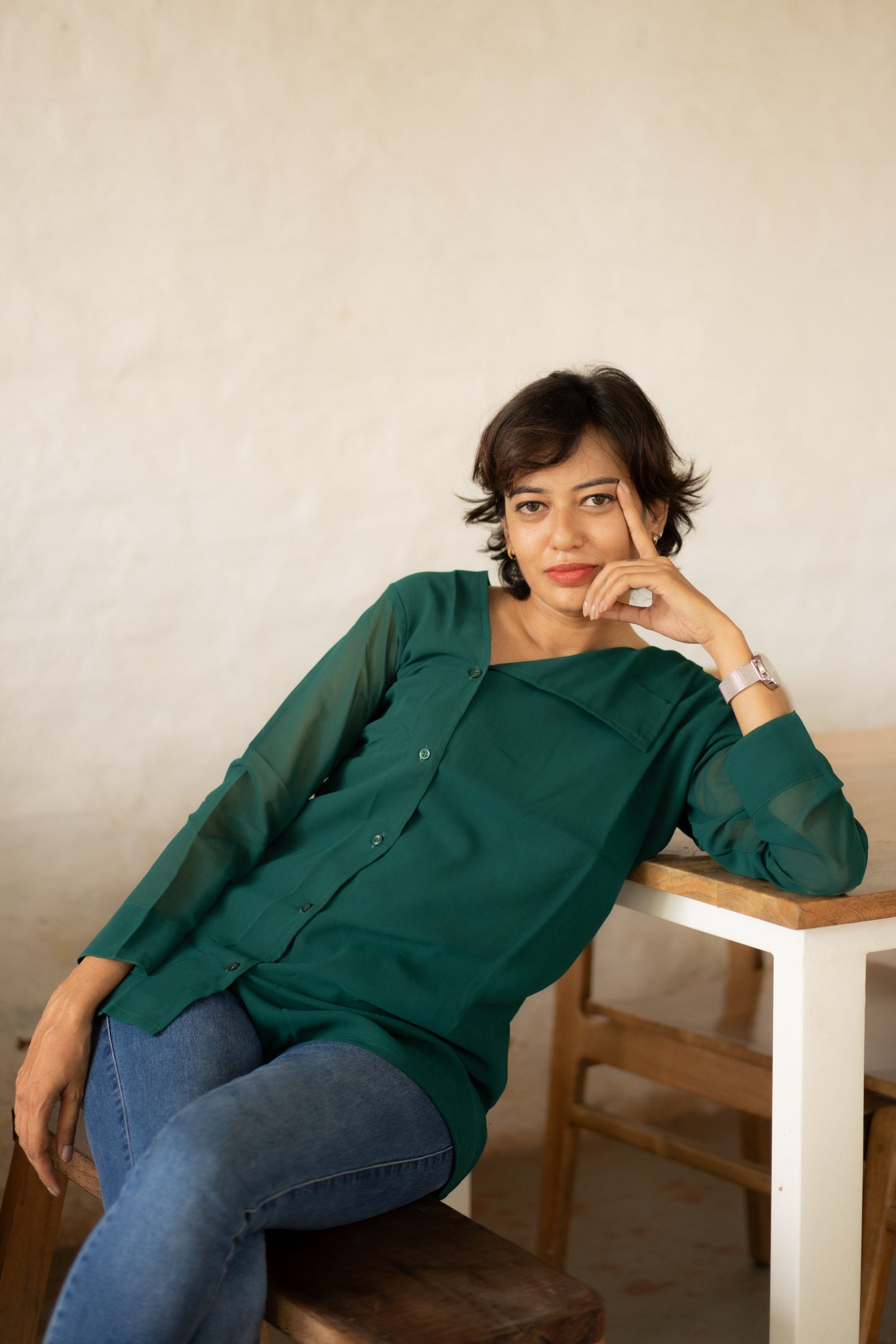 Green Georgette Office Wear Top