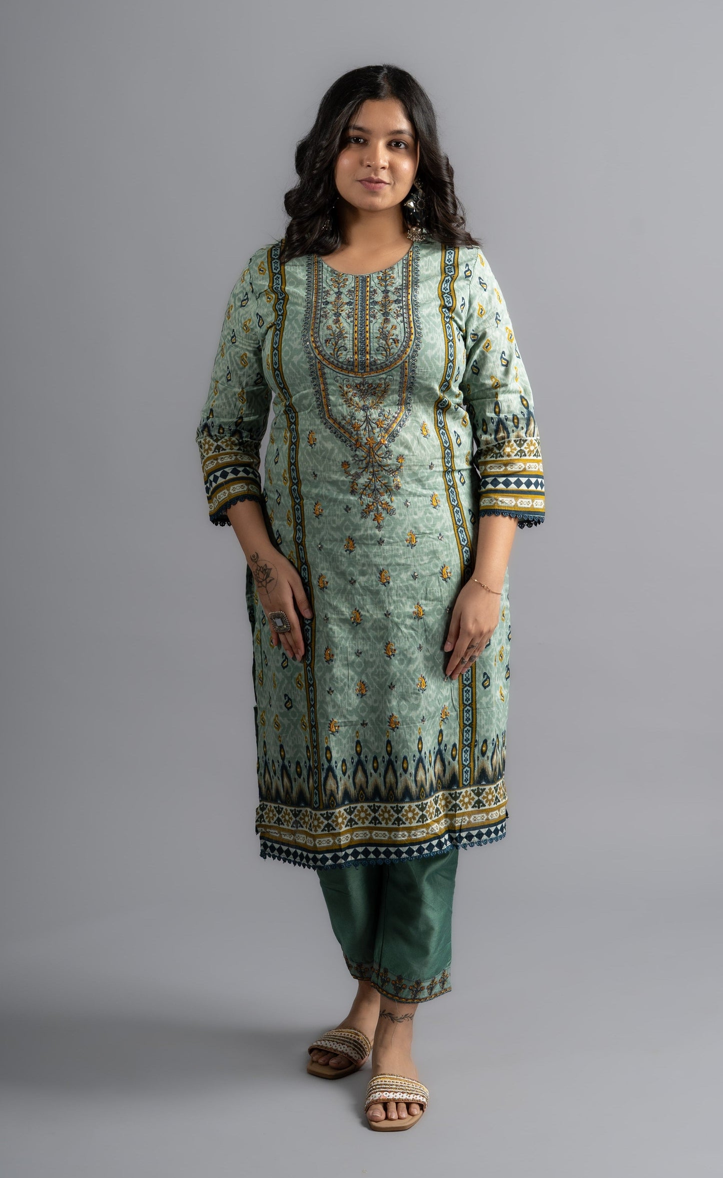 Cambridge Blue Embroidered Kurta pants with Dupatta (Set of 3)
