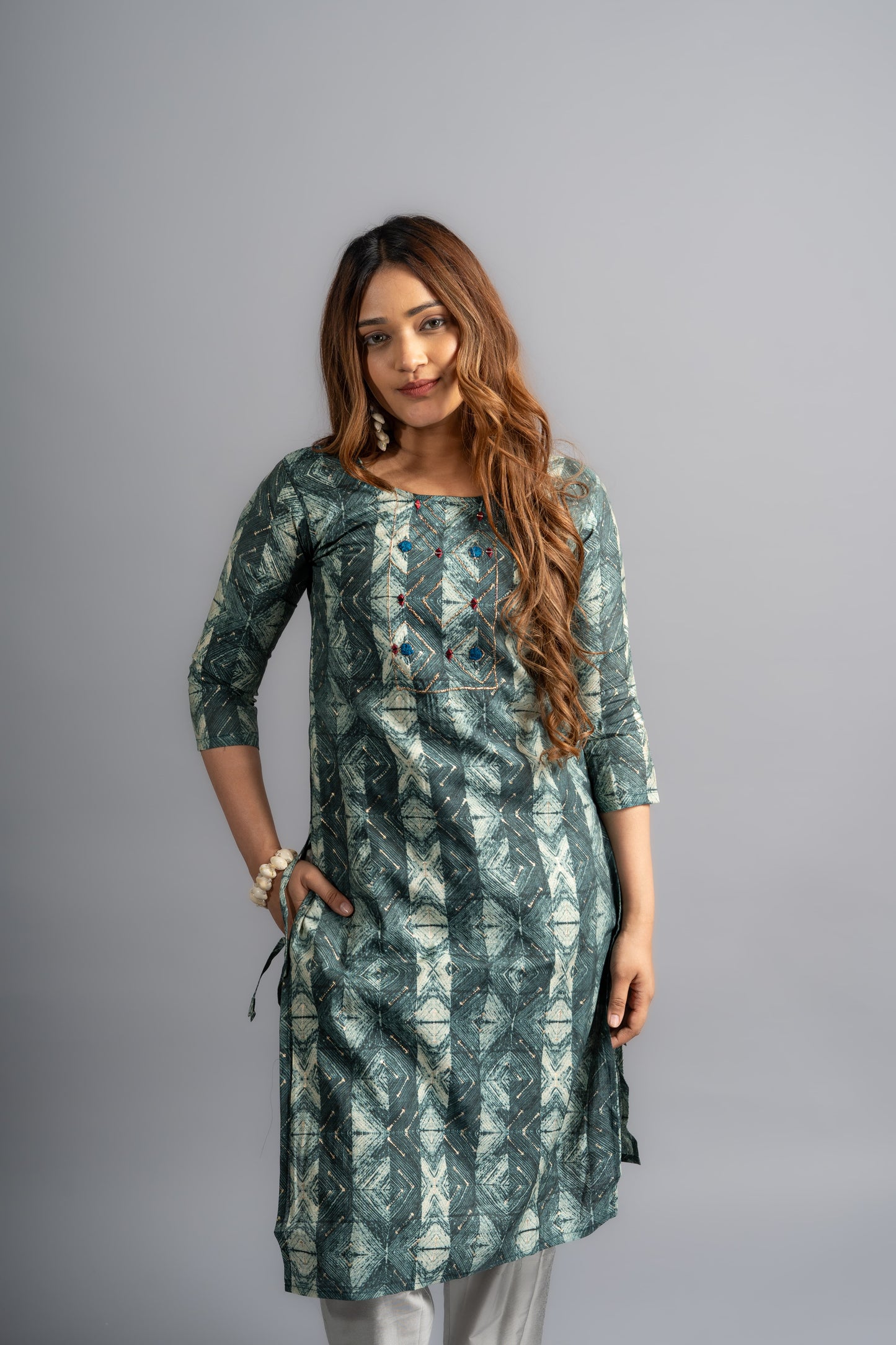 Rama Green Cotton Printed Kurta