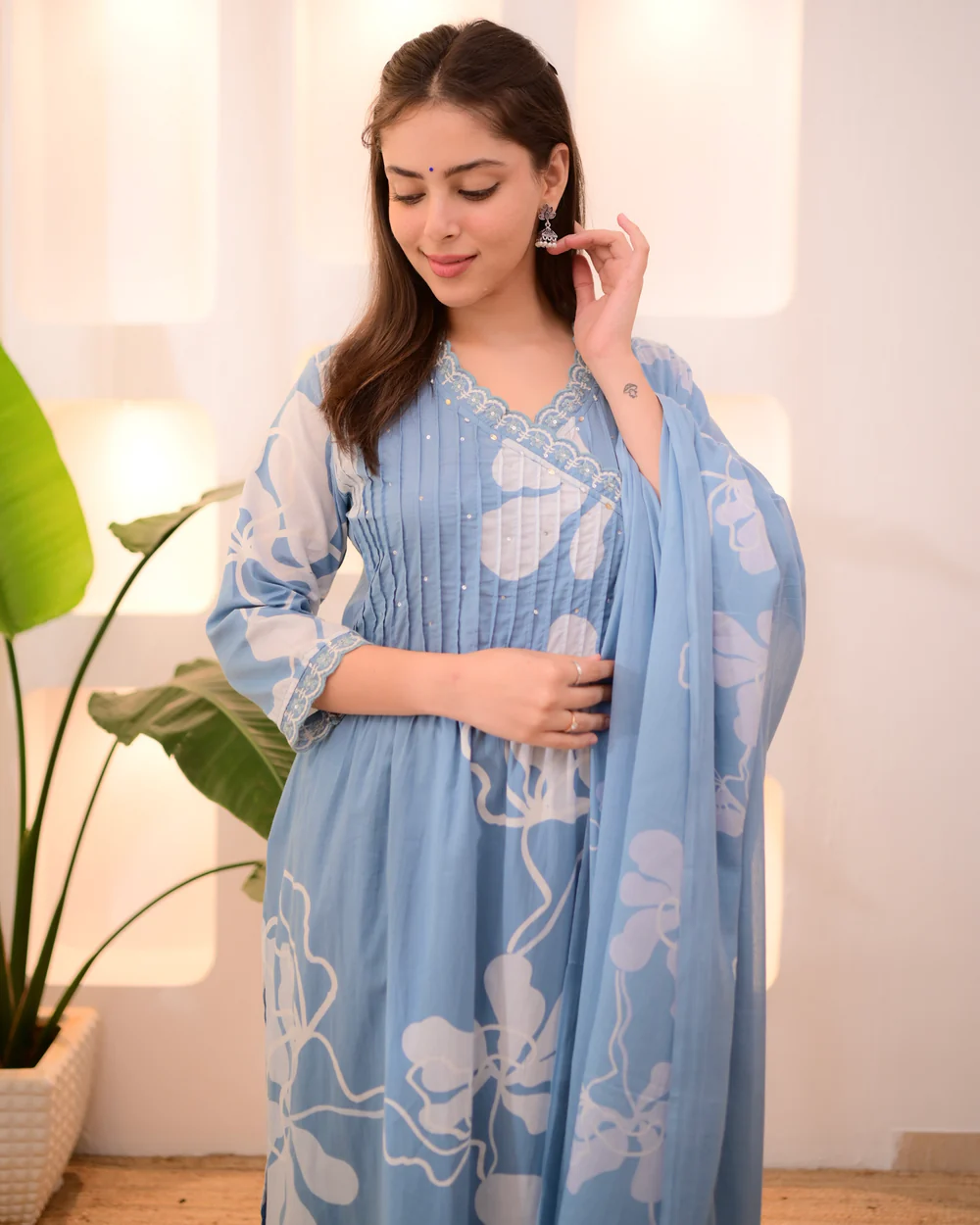 Powder Blue Breeze Thread Work Cotton Suit Set