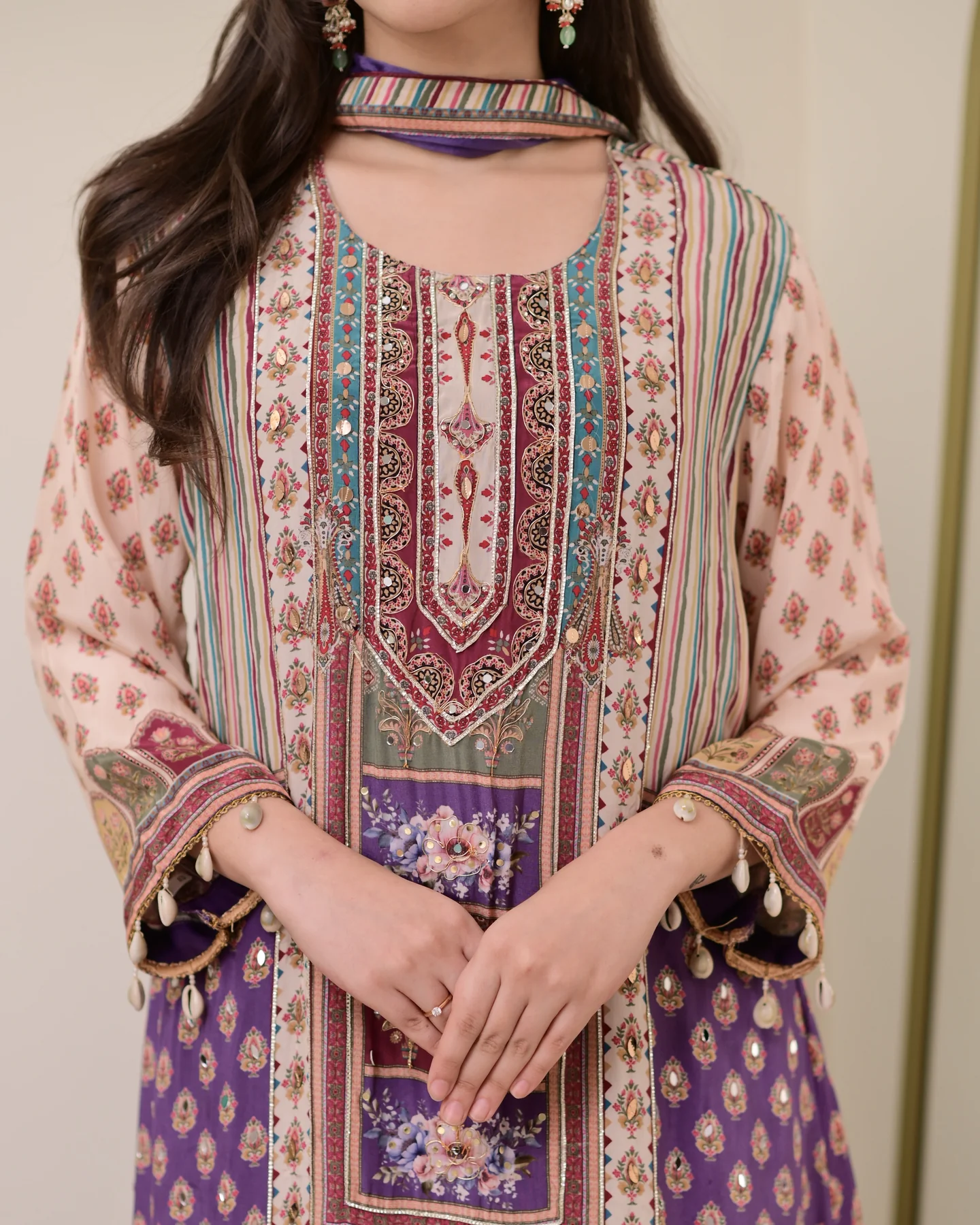 Lavender Chiffon Hand Work A-Line Festive Suit Set