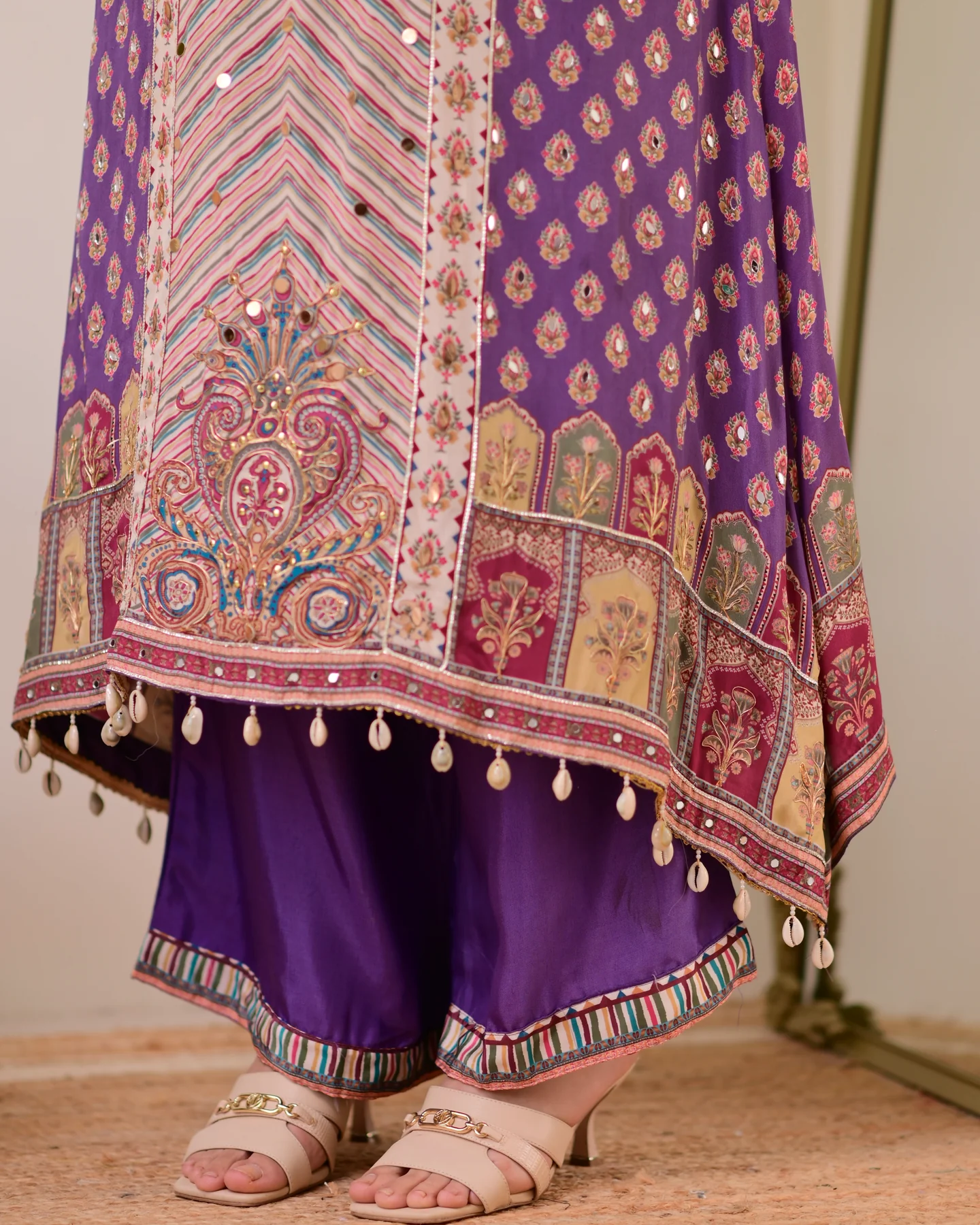 Lavender Chiffon Hand Work A-Line Festive Suit Set