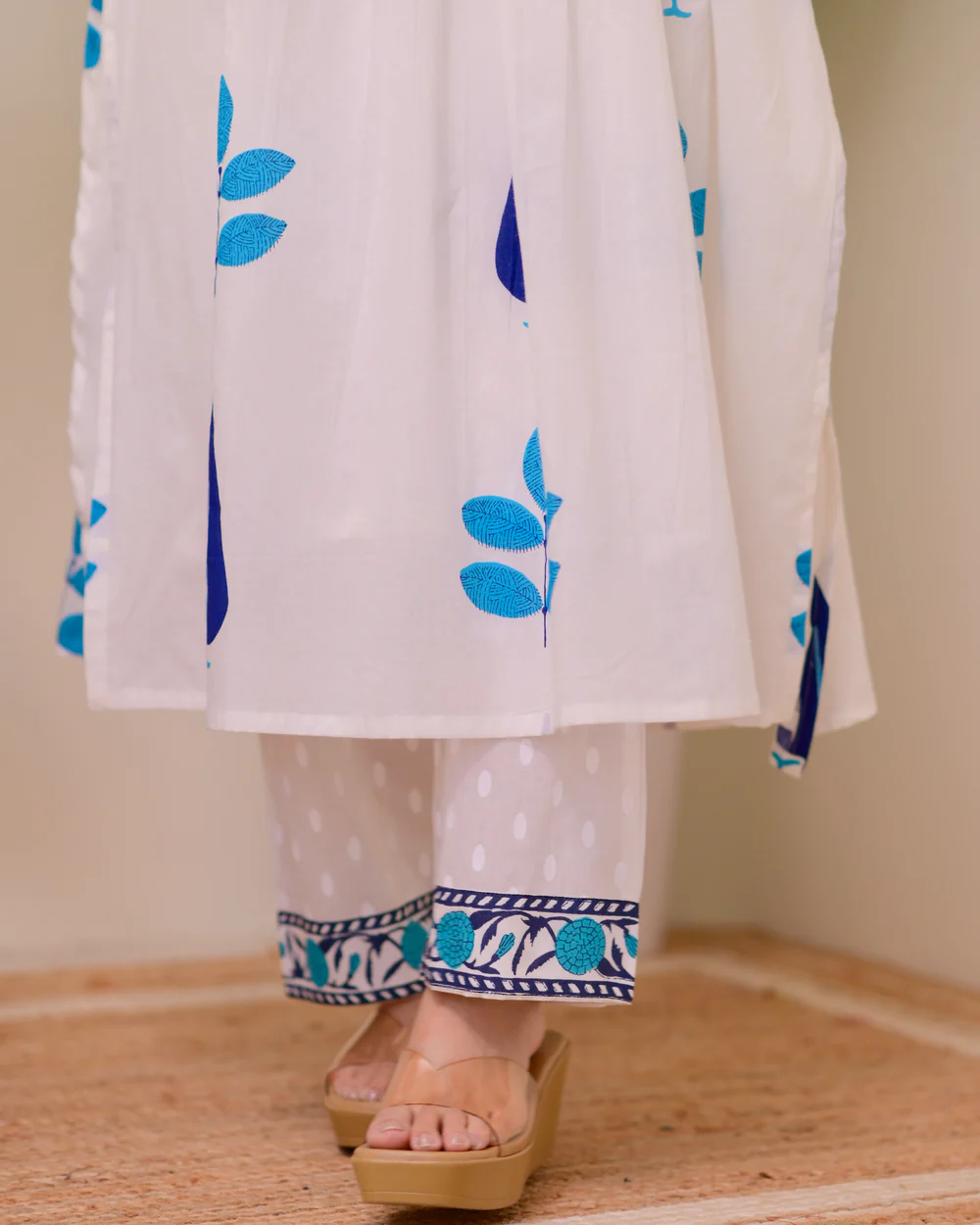 White Cotton Printed Kurta Pant Set