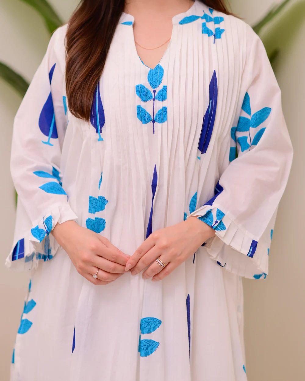 White Cotton Printed Kurta Pant Set