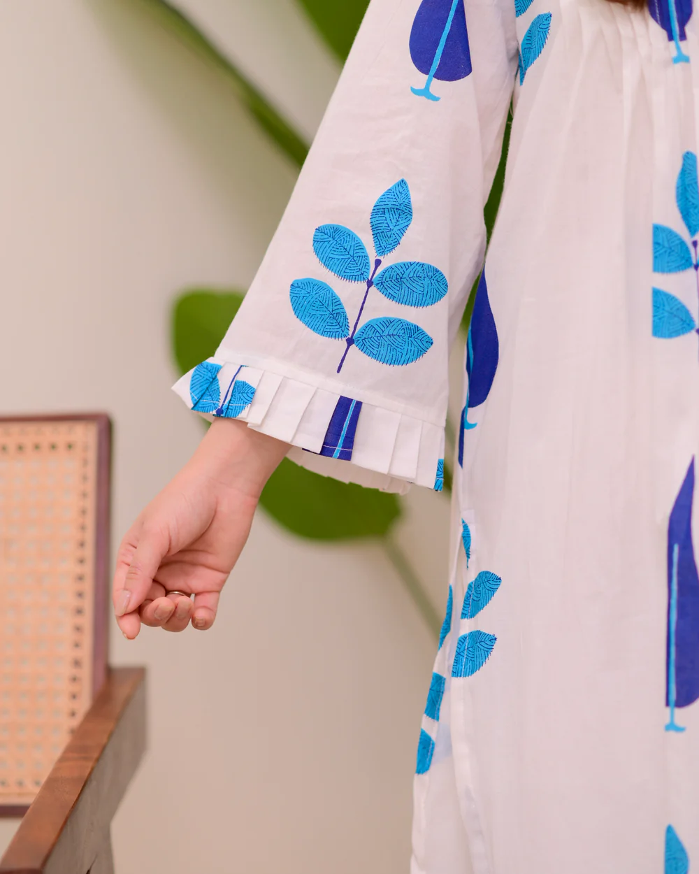 White Cotton Printed Kurta Pant Set