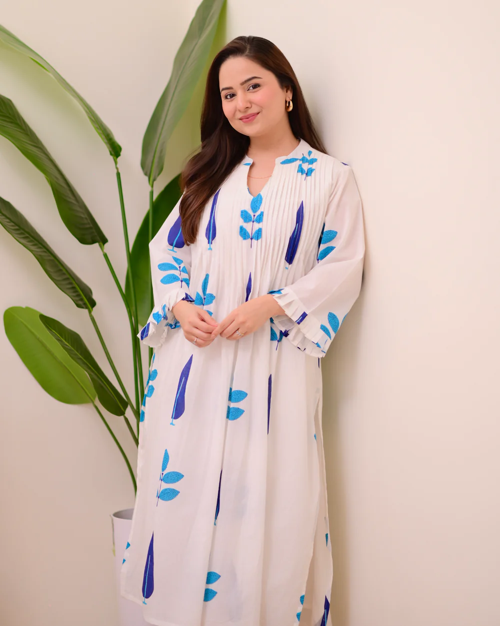 White Cotton Printed Kurta Pant Set
