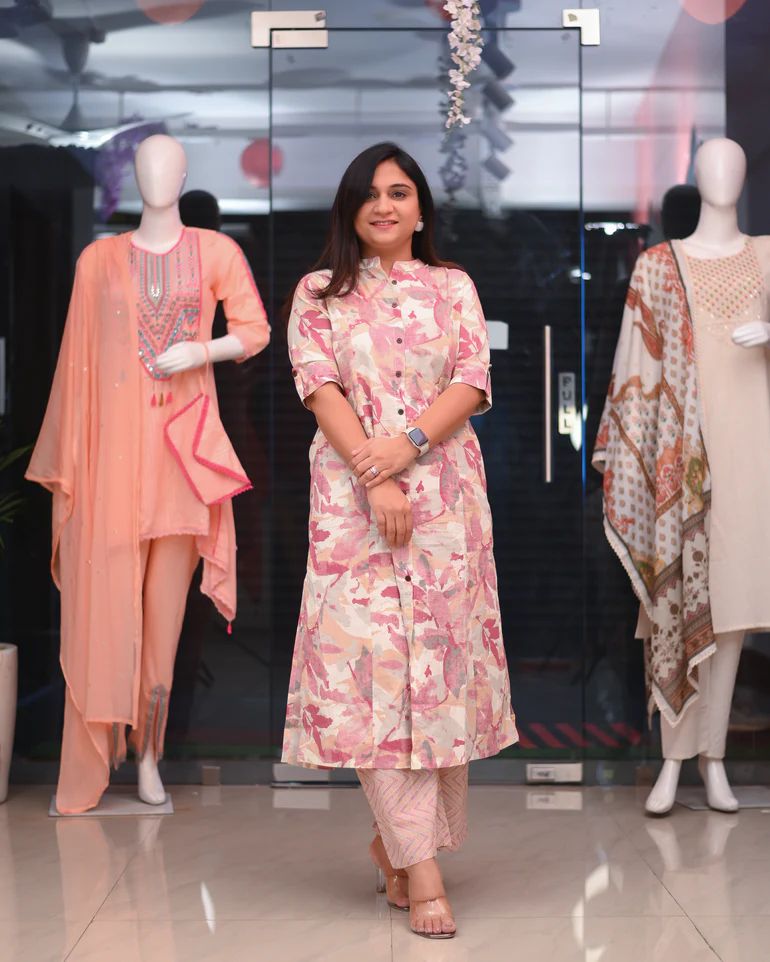 Cotton Pastel Colored Procin Printed Kurta & Pant (4 Colors)