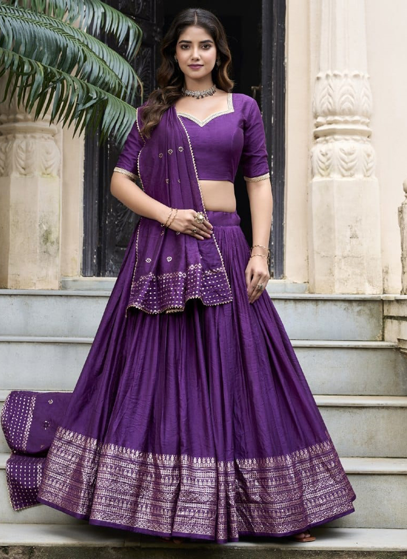 Dark Purple Chanderi Weaving Festival Wear Readymade Lehenga Choli