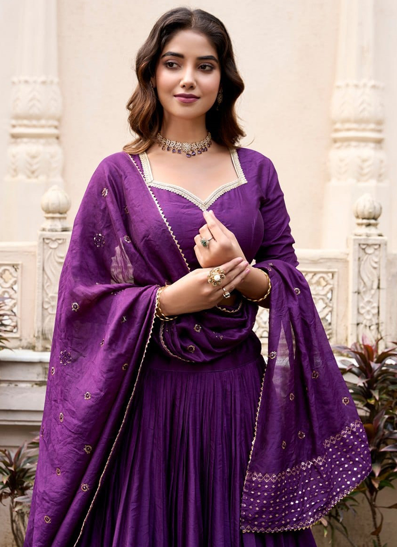 Dark Purple Chanderi Weaving Festival Wear Readymade Lehenga Choli