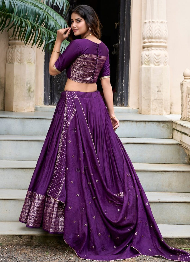 Dark Purple Chanderi Weaving Festival Wear Readymade Lehenga Choli