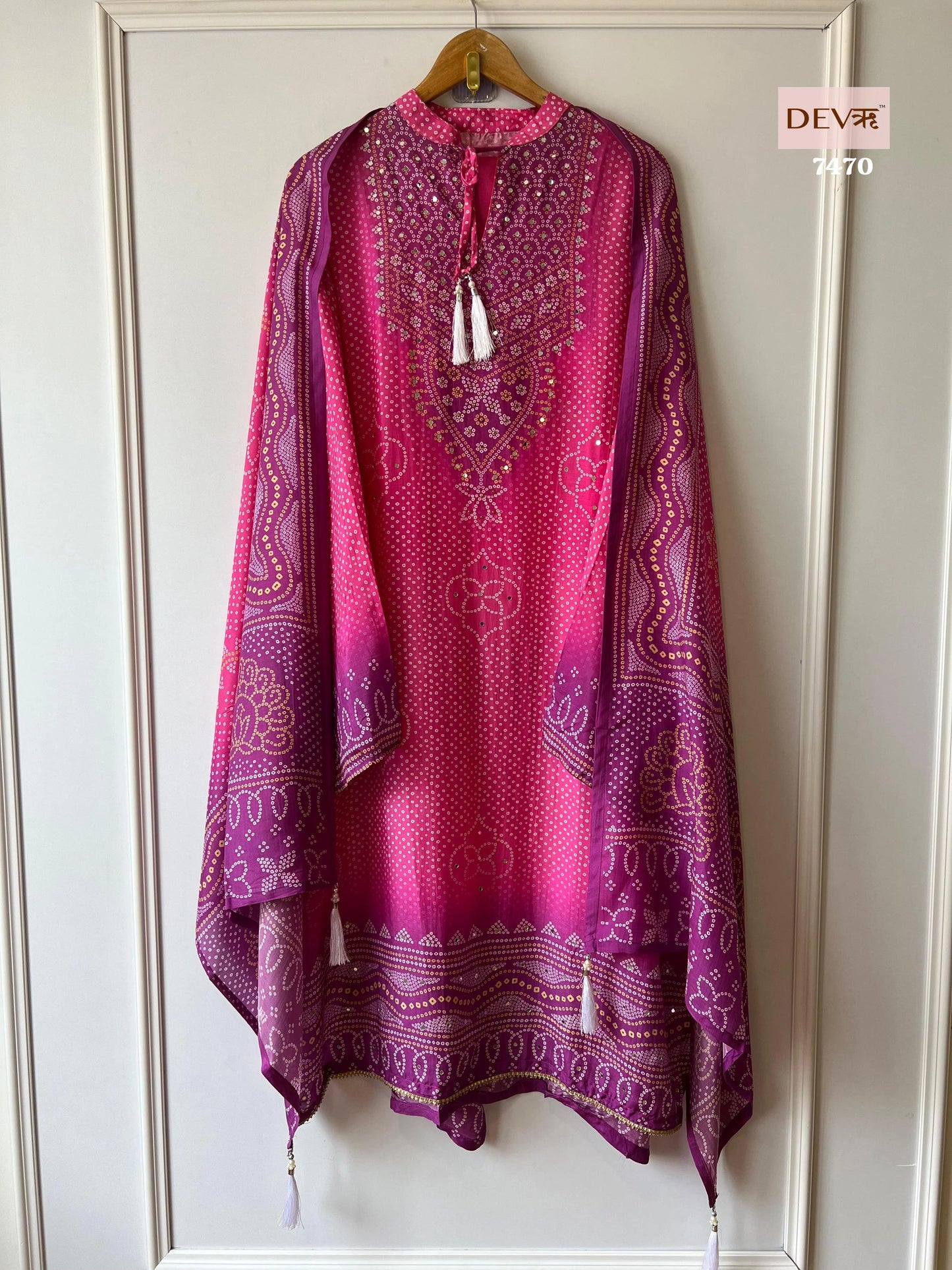 Chinon Silk Printed Kurta ,Pant & Dupatta With Real Mirror Hand Work