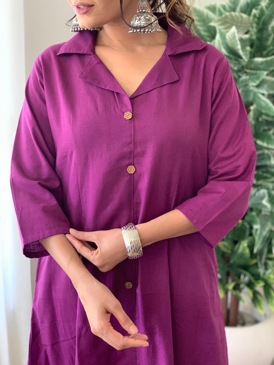 Hand loom Cotton FLex A-line Kurti Pant Co-ord Set With Side Pockets