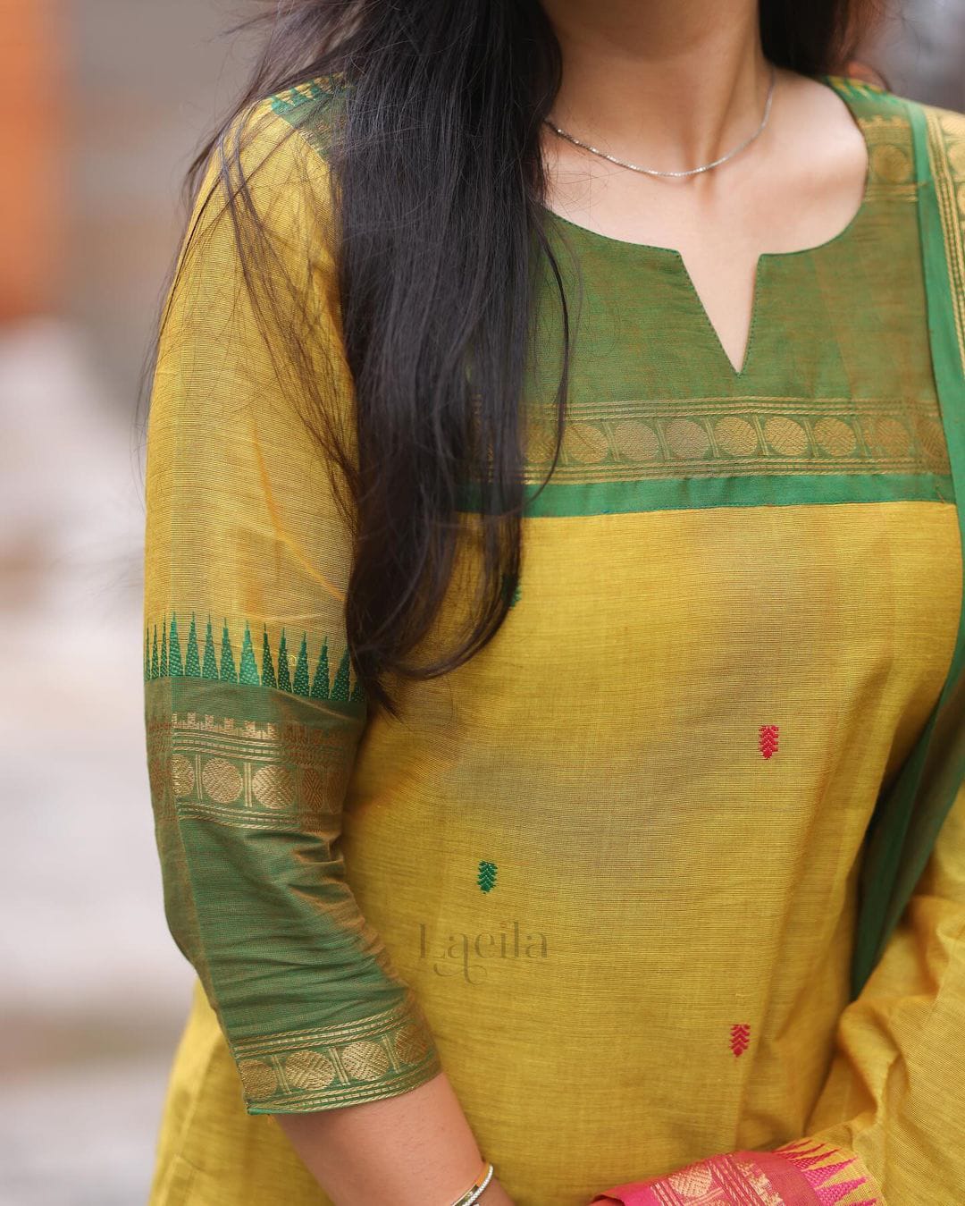 Kanchi Cotton Kurta Pant & Dupatta With Jacquard Weaving
