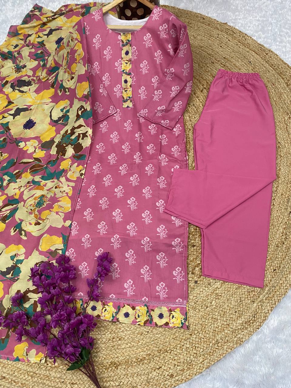 Muslin Printed Comfy Kurta Pant & Dupatta Set - 0nly one Left