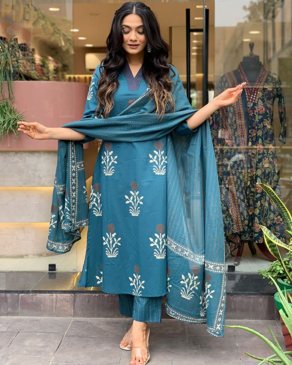 Cotton Block Printed Embroidered Kurta Pant With Dupatta (2 Colors)