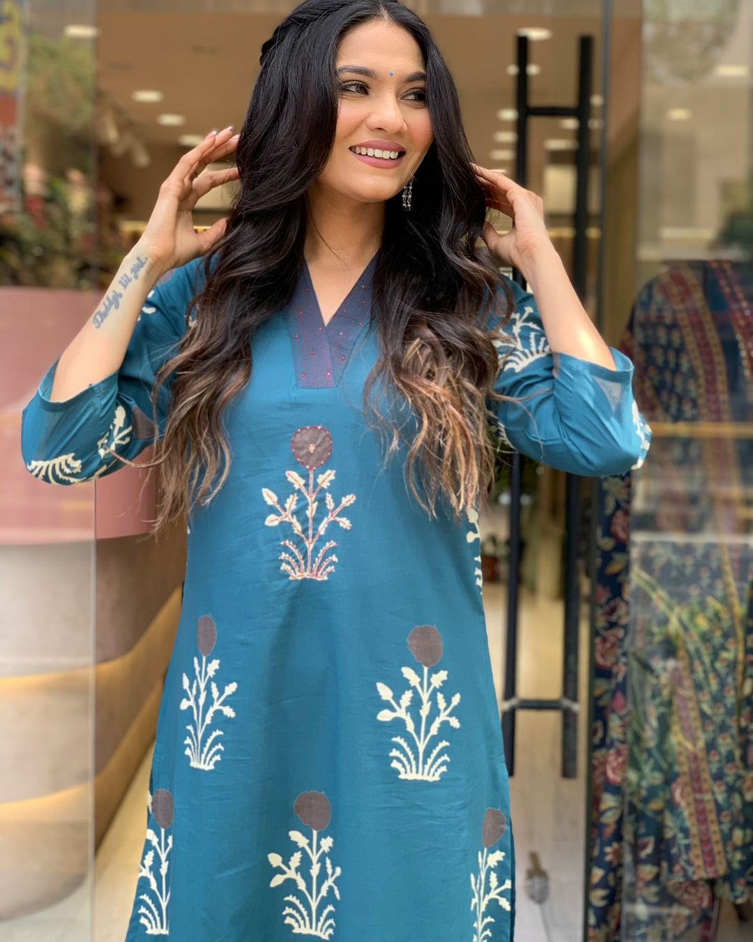 Cotton Block Printed Embroidered Kurta Pant With Dupatta (2 Colors)