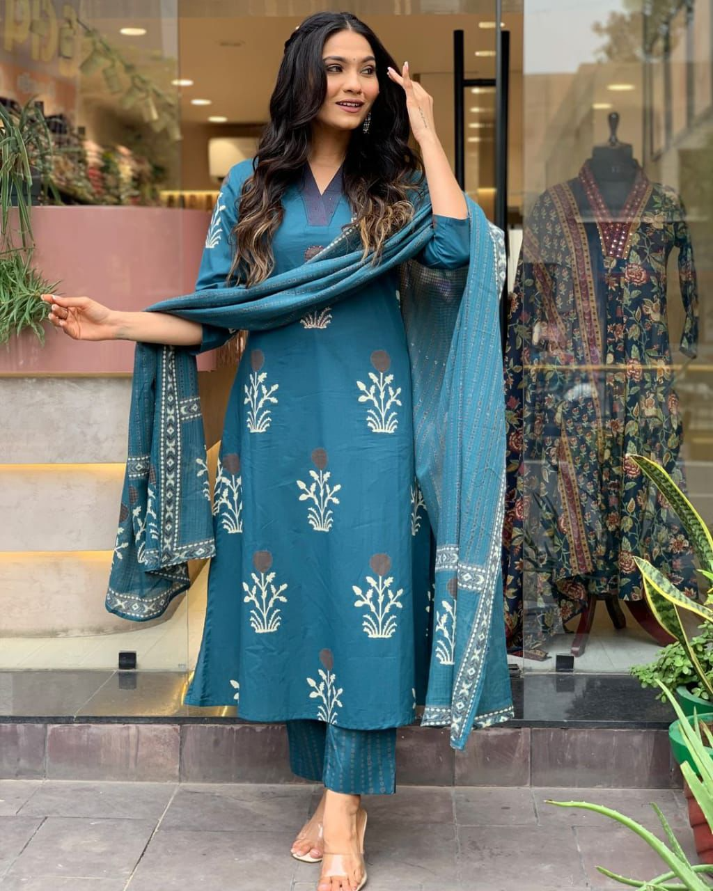 Cotton Block Printed Embroidered Kurta Pant With Dupatta (2 Colors)