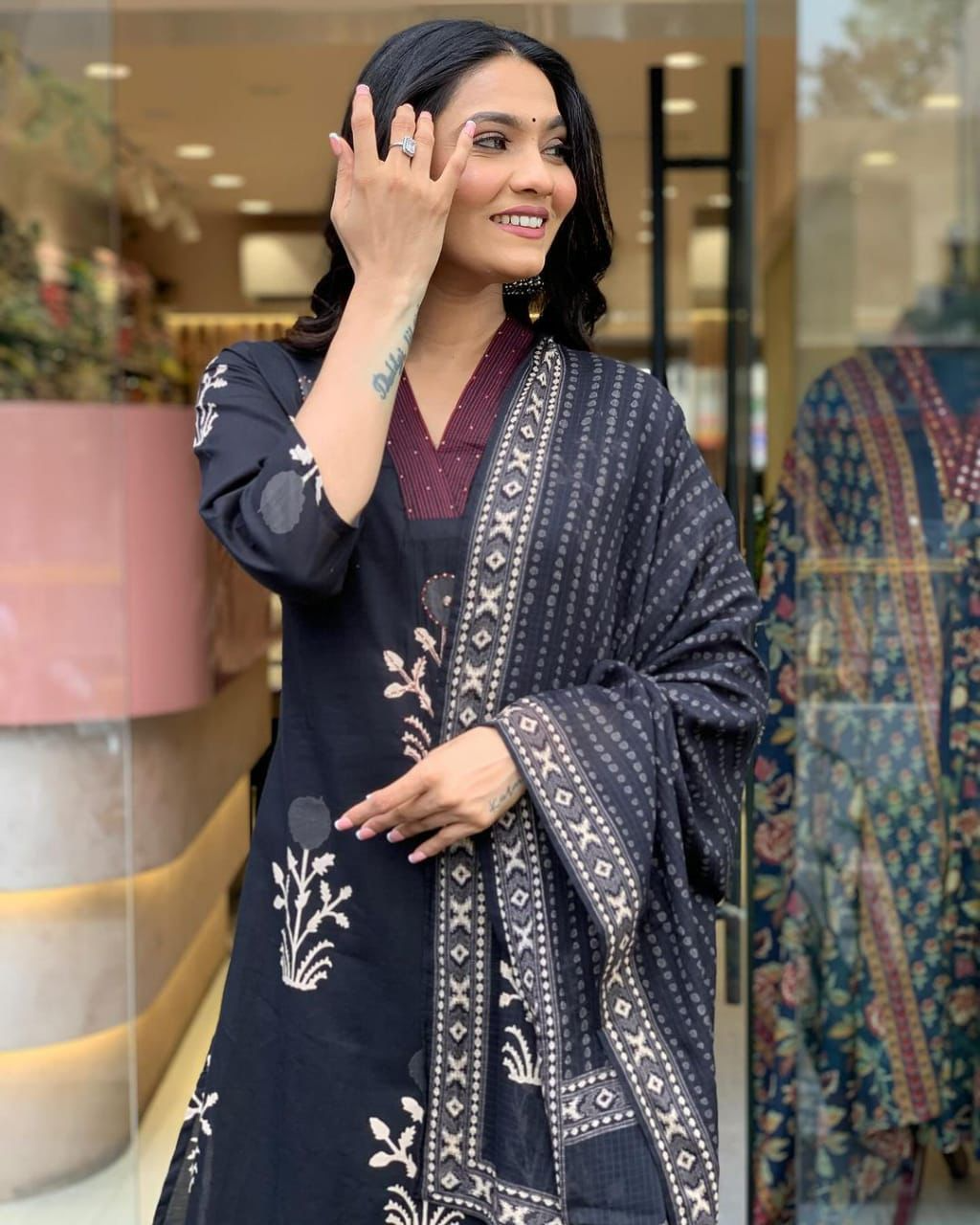 Cotton Block Printed Embroidered Kurta Pant With Dupatta (2 Colors)