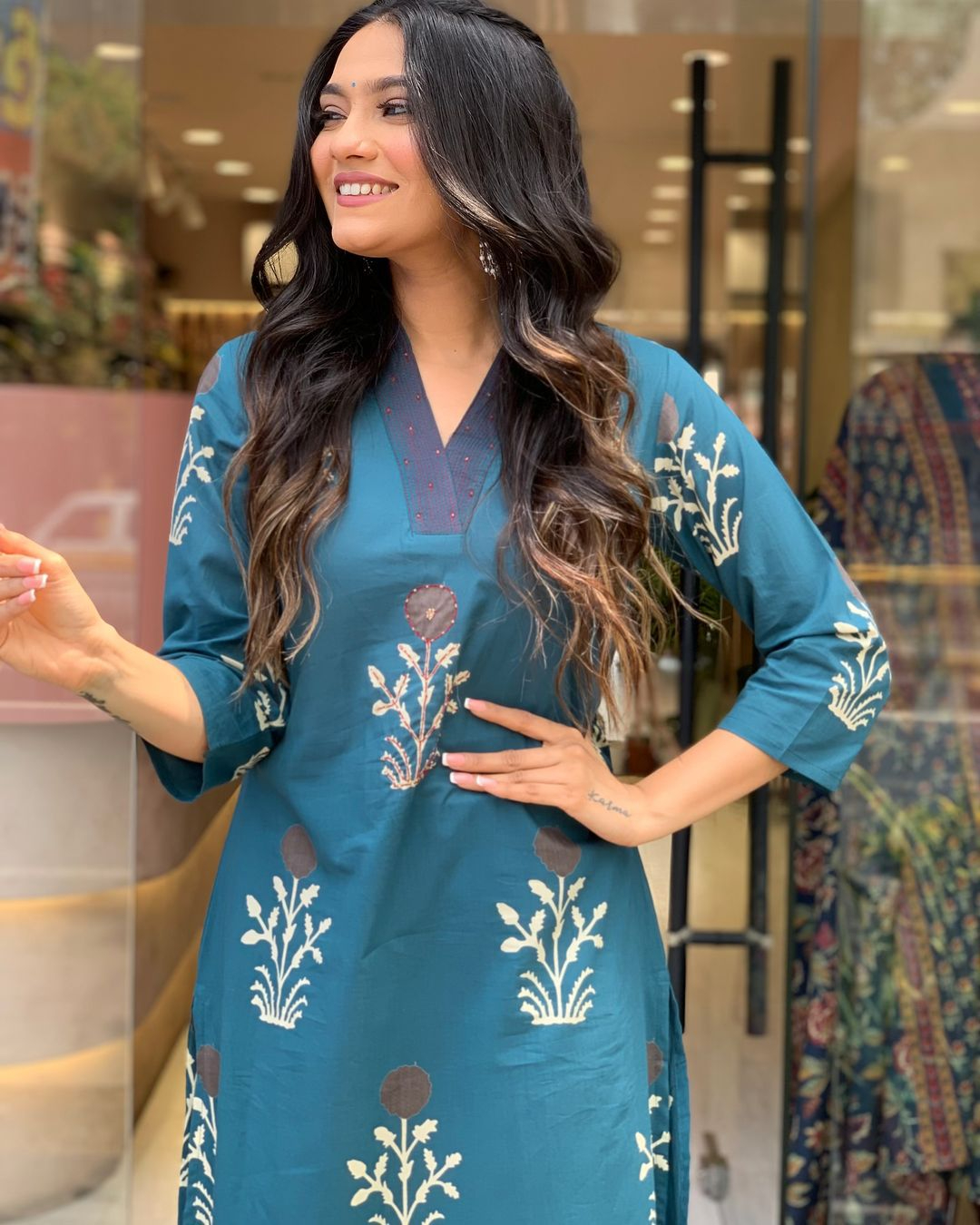 Cotton Block Printed Embroidered Kurta Pant With Dupatta (2 Colors)