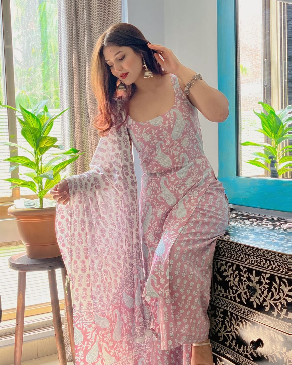 Floral Cotton Hand Block Printed Kurta Pant & Dupatta