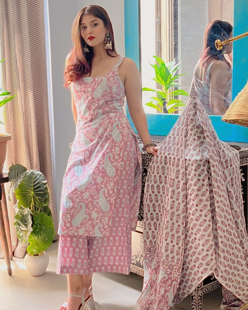 Floral Cotton Hand Block Printed Kurta Pant & Dupatta
