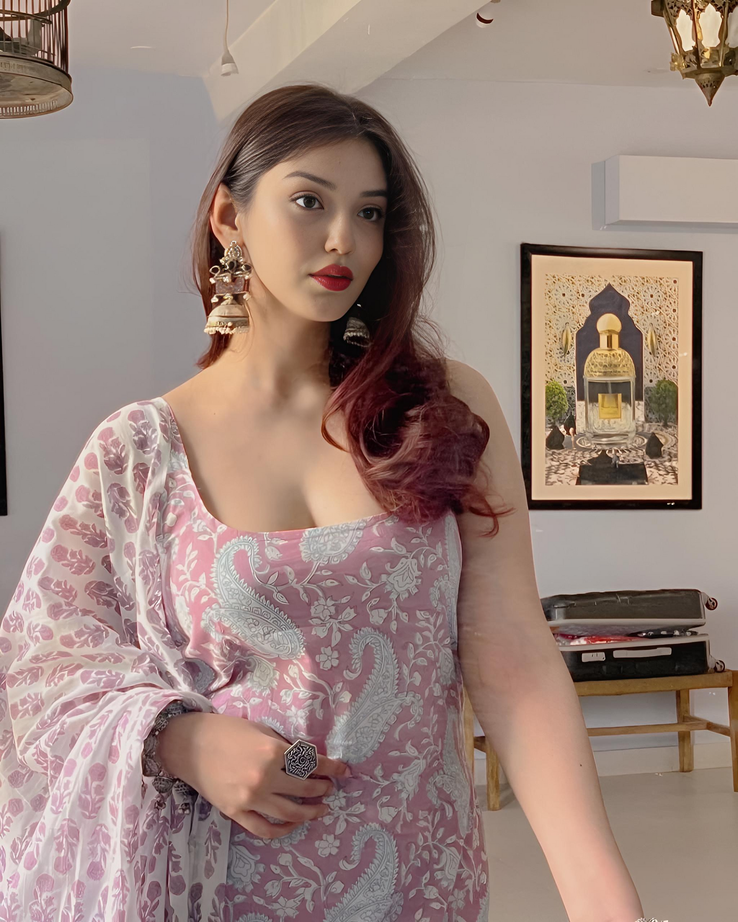 Floral Cotton Hand Block Printed Kurta Pant & Dupatta