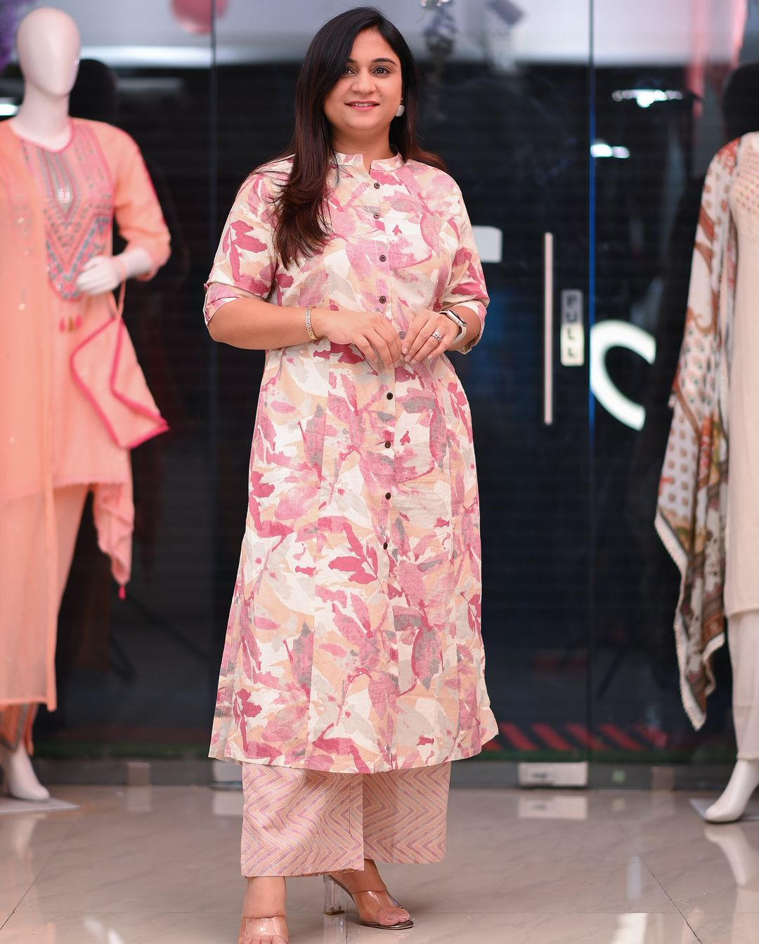 Cotton Pastel Colored Procin Printed Kurta & Pant (4 Colors)