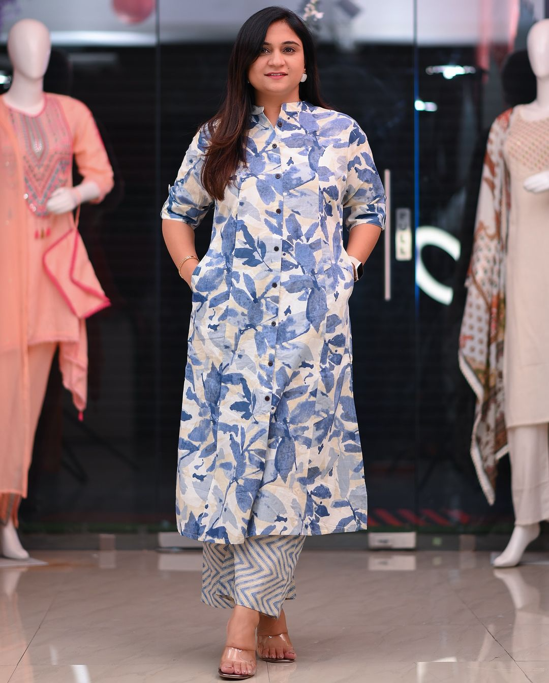 Cotton Pastel Colored Procin Printed Kurta & Pant (4 Colors)