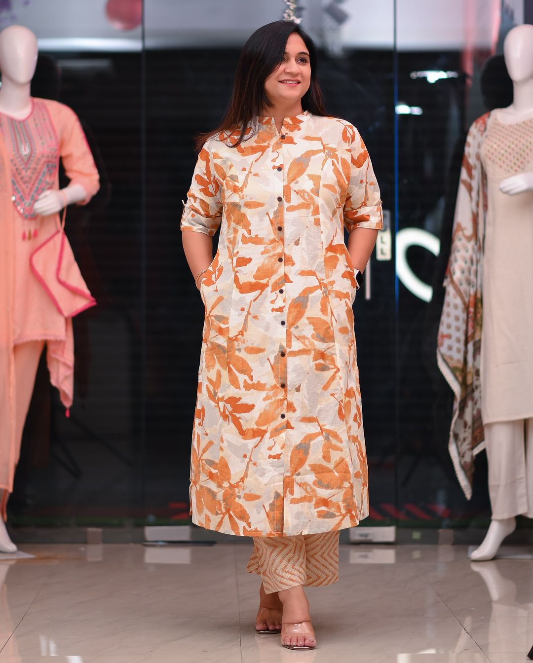 Cotton Pastel Colored Procin Printed Kurta & Pant (4 Colors)